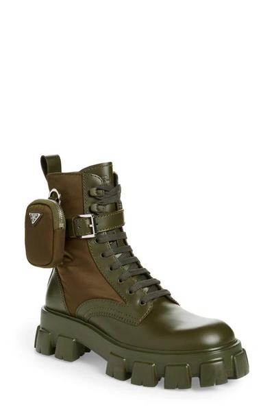 Prada Monolith Mini Bag Lug Sole Combat Boot In Militare