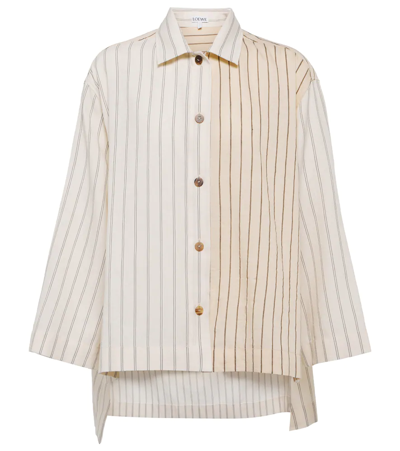 Loewe 条纹棉质与亚麻混纺衬衫 In White