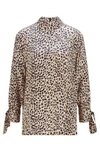 HUGO BOSS ANIMAL-PRINT TOP WITH TIE-UP CUFF DETAILS