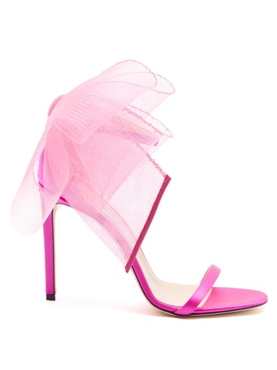 Jimmy Choo Pink Aveline 100 Fascinator Satin Sandals In Fuchsia