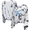 MAJESTIC MAJESTIC THREADS WHITE/NAVY TENNESSEE TITANS OFF-SHOULDER TIE-DYE V-NECK LONG SLEEVE T-SHIRT