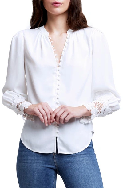L'agence Ava Lace Cuff Button-up Blouse In White
