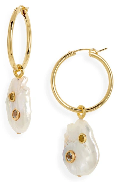 Lizzie Fortunato Women's Azure 18k Goldplated Semiprecious Stone & Pearl Hoops