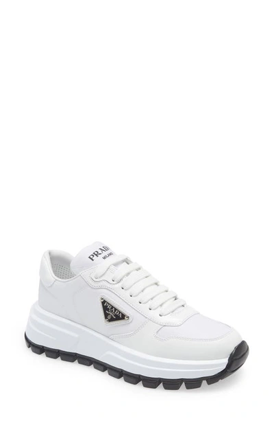 Prada Nylon Logo Trainer Sneakers In White
