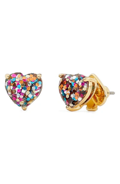 Kate Spade Gold-tone Stone Heart Stud Earrings In Multi Glitter