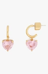 Kate Spade Gold-tone Heart Charm Huggie Hoop Earrings In Pink.