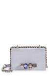 Alexander Mcqueen Mini Jewelled Croc Embossed Leather Crossbody Bag In Lavender