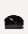Apc Croc-embossed Leather Demi-lune Bag In Black