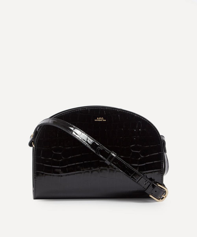 Apc Croc-embossed Leather Demi-lune Bag In Black