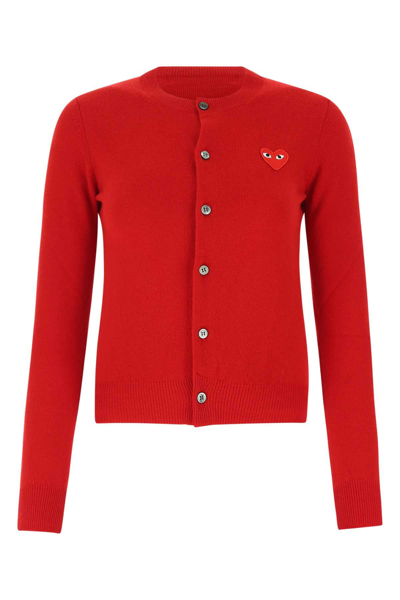Comme Des Garçons Play Heart Patched Cardigan In Red
