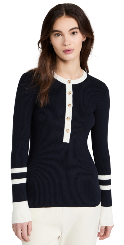 Faherty Mikki Organic Cotton & Cashmere Henley Jumper In Coastal Colourblock