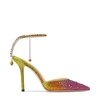 Jimmy Choo Saeda Crystal-embellished Ankle-strap Pumps In Amber Orange/berry Red/lime