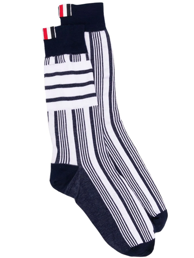 Thom Browne Striped Calf-length Socks In Blue