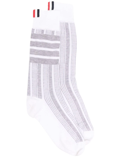 Thom Browne Striped Calf-length Socks In Grey