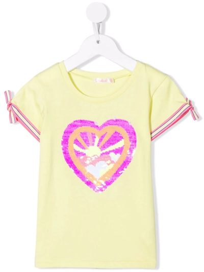 Billieblush Kids' Yellow T-shirt For Girl With Heart In Green