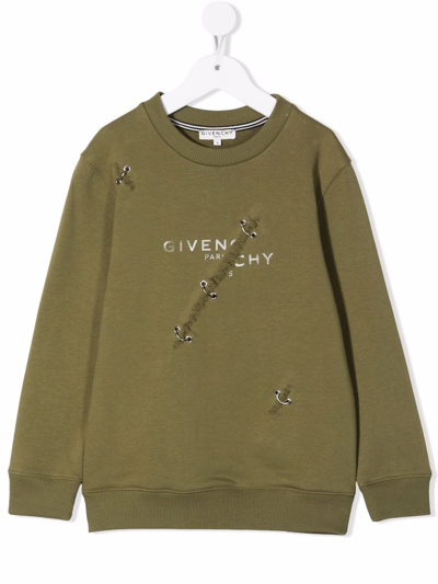 Givenchy Kids' Trompe L'oeil Distressed Sweatshirt In Kaki