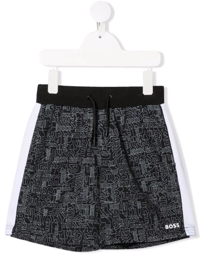 Bosswear Kids' All-over Logo Track Shorts In Black