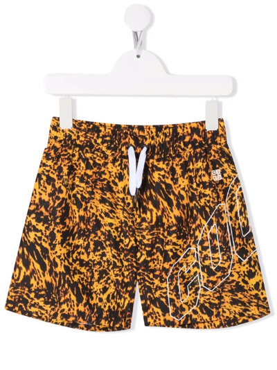 Givenchy Kids' Slogan-print Swim Shorts In Yellow