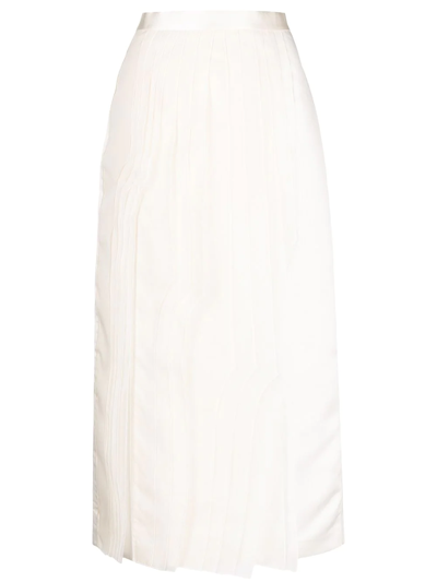 Tibi Midi Pleated Skirt In White