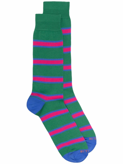 Etro Stripe Print Socks In Green