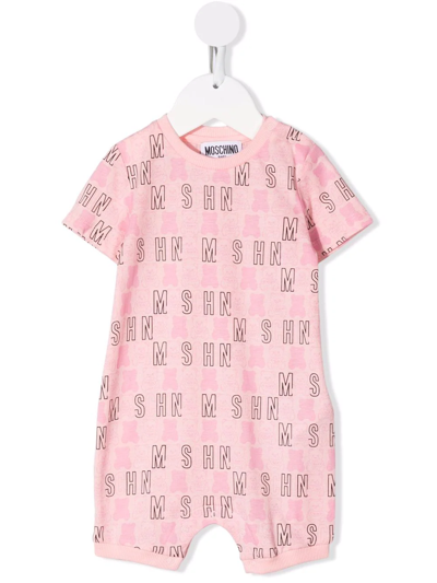 Moschino Kids' Teddy Logo Print Short-sleeved Shorties In Pink