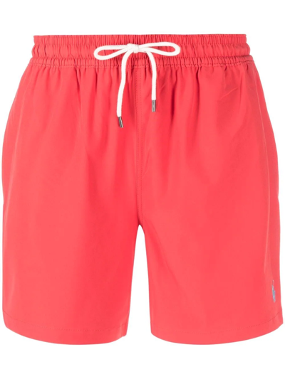 Polo Ralph Lauren Logo Drawstring Swim Shorts In 红色