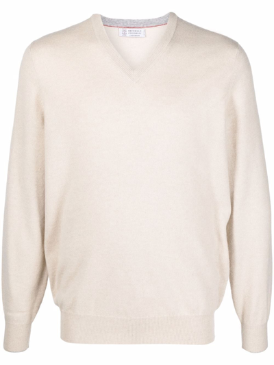 Brunello Cucinelli Long-sleeve Cashmere Jumper In Neutrals