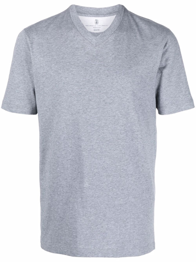 Brunello Cucinelli Men's Basic-fit V-neck T-shirt In Medium Grey