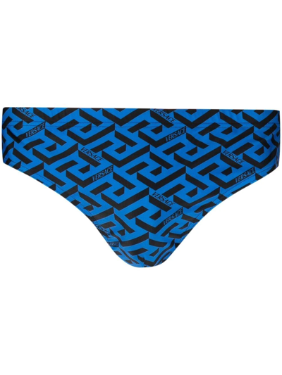 Versace Greca-print Swimming Trunks In Blue