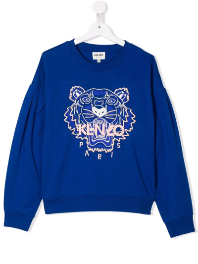 Kenzo Kids' Signature Tiger-embroidered Sweatshirt In Blue