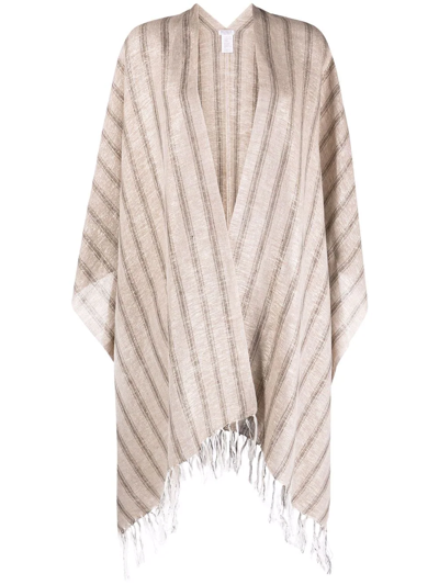 Brunello Cucinelli Striped Linen-blend Poncho In Nude