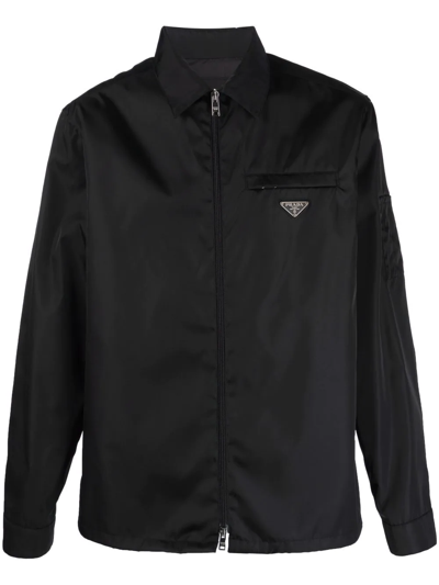 Prada Re-nylon Utility Shirt Jacket In Black