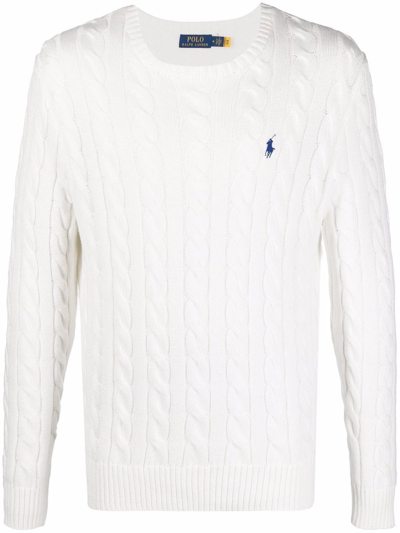 Polo Ralph Lauren Logo-embroidered Cable-knit Jumper In White