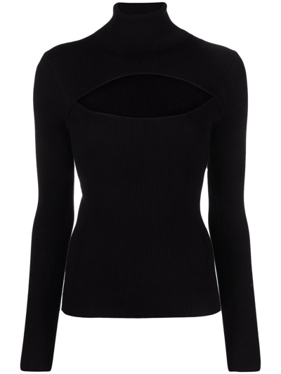 Dolce & Gabbana Cut-out Roll-neck Silk-blend Top In Black  