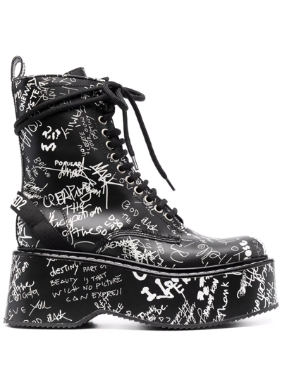 Dsquared2 Graphic-print Lace-up Boots In Black