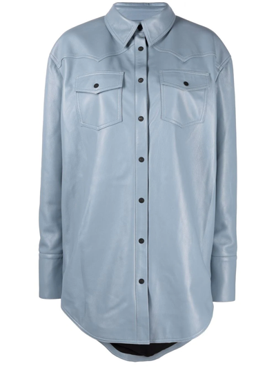 The Mannei Patras Oversized Leather Shirt In Light Blue