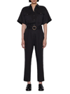Frame Cropped Belted Twill Jumpsuit In Noir