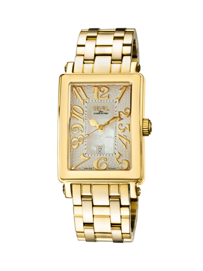 Gevril Women's Mezzo Rectangle Goldtone Stainless Steel Diamond Watch In Sapphire