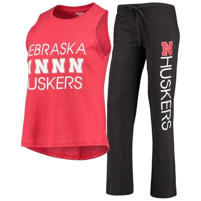 Concepts Sport Women's Scarlet, Black Nebraska Huskers Team Tank Top And Pants Sleep Set In Scarlet,black