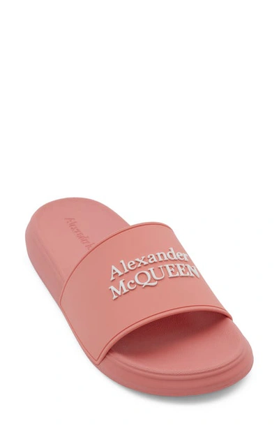 Alexander Mcqueen Womens Peep-toe Footbed Slide Sandals In Anenome/white