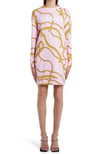Versace Long Sleeve Chain Sweatshirt Dress In Pink