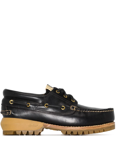 Visvim Wallace Deck-folk Leather Boat Shoes In Black | ModeSens