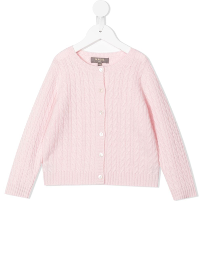 N•peal Kids' Cable-knit Cardigan In Pink