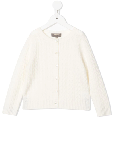 N•peal Kids' Organic Cashmere Fine-knit Cardigan In White