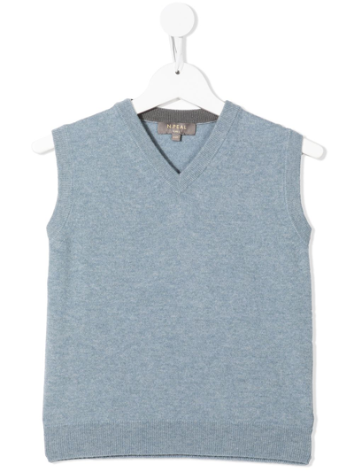N•peal Kids' Organic Cashmere Knitted Vest Top In Blue