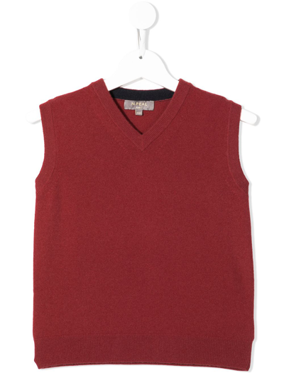 N•peal Kids' Organic Cashmere Knitted Vest Top In Red