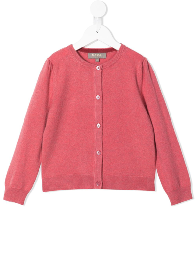 N•peal Kids' Organic Cashmere Fine-knit Cardigan In Red