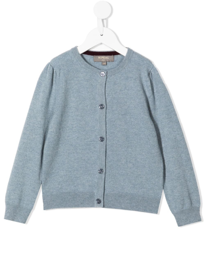 N•peal Kids' Organic Cashmere Fine-knit Cardigan In Blue