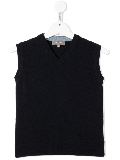 N•peal Kids' Organic Cashmere Knitted Vest Top In Blue