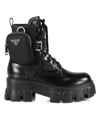 Prada Monolith Leather & Nylon Lug-sole Combat Boots In Deserto